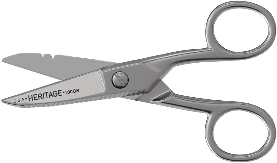 Klein Tools 100CS All- Formål Præcision Saks, Lavet i USA, 5.25 -Inch Nickel- Forgyldte Snips, Blunt Tip, og Wire Stripping Notches, Multi- Formål for Professional og Home Usage