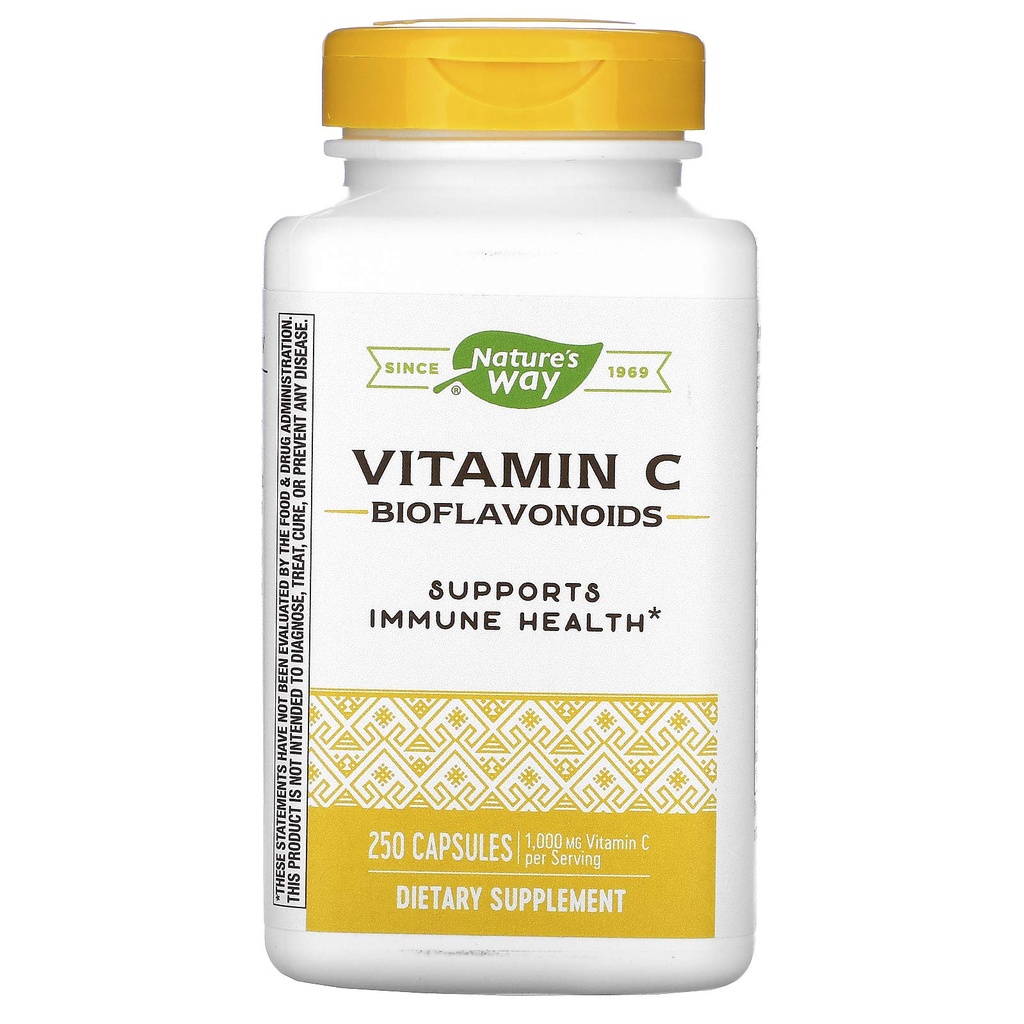 Naturens måde C-vitamin med bioflavonoider, immunforsvar *, højpotens C-vitamin pr 2-kapsel servering, Promoes Collagen *, 1000 mg pr 2-kapsel servering, 250 kapsler (Packaging May Vary)