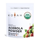 KOYAH - Organic Acerola Powder: Freeze-Dried, 100% Pure, 500 mg Natural Vitamin C per Scoop, Whole-Food, Non-GMO, Vegan, 60 Servings, Made from acerola Cherries Grown in Brazil