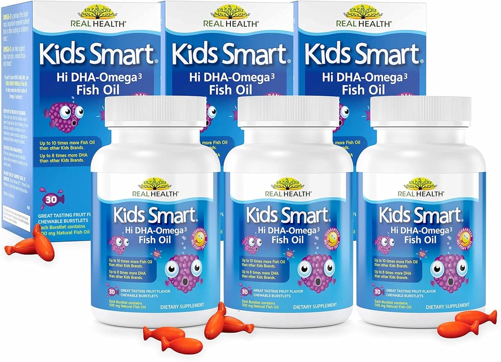 Real Health Bioglan Kids Smart Omega 3 Fish Oil, 30 Chewable Burstlets (pakke med 3)