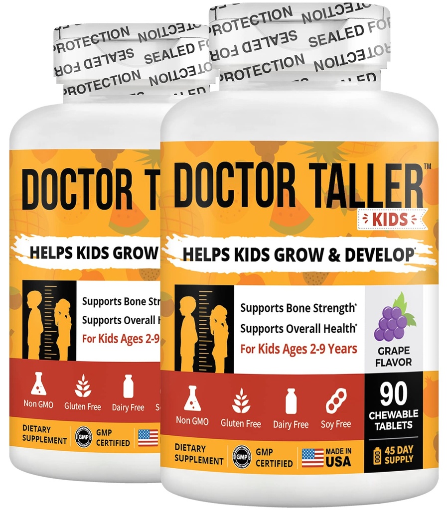 NuBest Doctor Taller Kids Multivitaminer, Toddler Vitaminer - Support Bone Strength, Forstærket Immunitet med Calcium, Multivitaminer til alderen 2 til 9 - Grape Flavor - 90 tyggetabletter