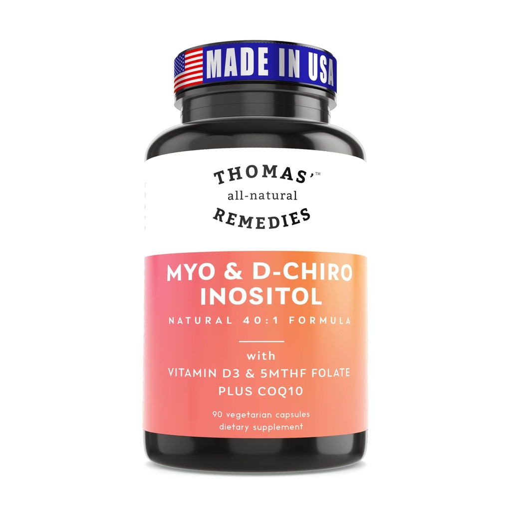 Thomas 'all- Natural Remedies Myo Inositol Supplement & D- Chiro Inositol Blend Supplement med Folate og vitamin D3, 40 til 1 Ratio, Non- GMO, Ingen Fillers, CoQ10, 90 Vegankapsler