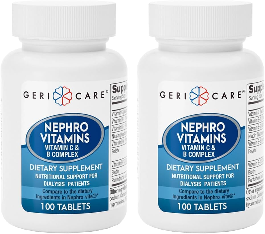 GeriCare Nephro vitamin C & B Complex tabletter, 100 Greve - Daily Nyre Health & Energy Support, Immunsystemet Boost, Antioxidant Protection & Metabolisme Support (pakke med 2)
