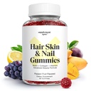 Hår Hud og negle Vitaminer, 6000 mcg Biotin Gummies w / Collagen, Passion Fruit Smaged Hår Vitaminer, Gluten Free Collagen Kosttilskud (60 Tæl)