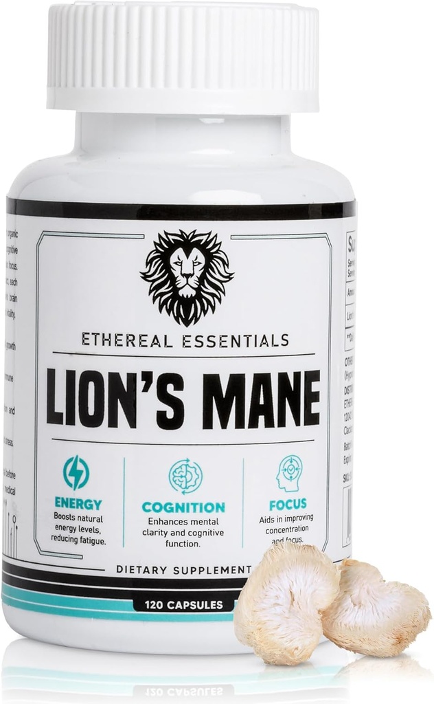 Lions Mane Mushroom Cognition Capsules (120 Greve) - Mushroom Powder Lions Mane Extract - Brain Vitaminer - Cognition - Focus Supplement