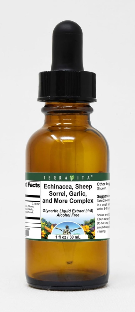 Terravita Echinacea, Sheep Sorrel, Hvidløg og mere Complex Glycerite Liquid Extract (1: 5) - No Flavor (1 oz, ZIN: 523691)