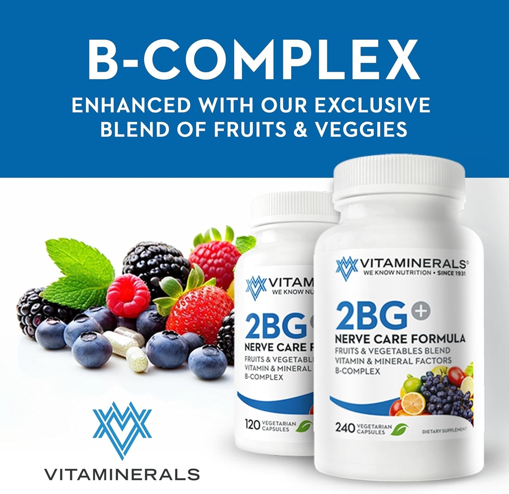 Vitamin 2BG + ™ B Kompleks immunforsvar Høj potens B Kompleks af 124; Frugt og grøntsager Blend af 124; 120 Veggie caps