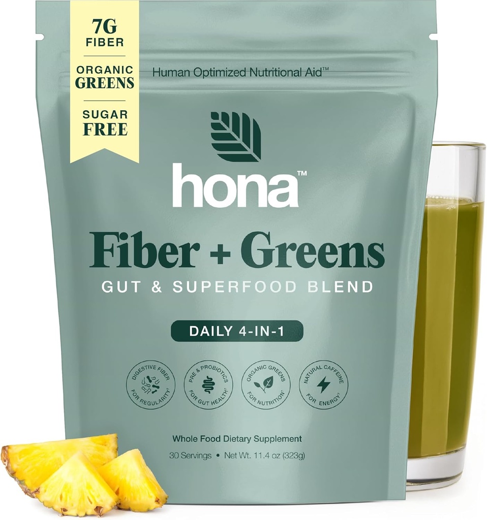 Gut & Superfood Blend, Green Powder with Prebiotics, Probiotics, Fiber & Natural Coffein, Gluten Free, Sugar Free, Dairy Free, Vegan Non GMO Green Superfood Powder, 30 Srvgs