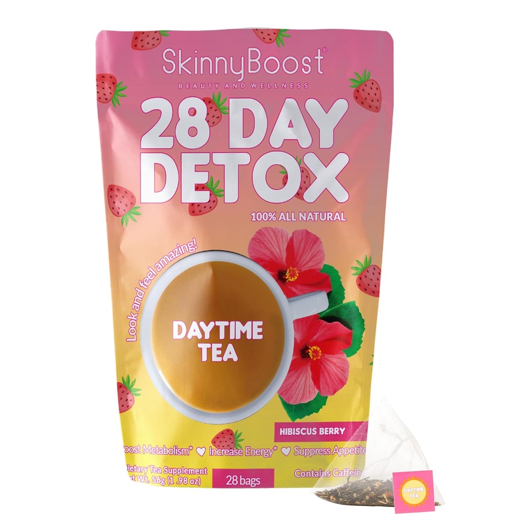 SkinnyBoost 28 Dag Detox Daytime Tea -HIBISCUS BERRY (28 Tea Tasker) Understøtter Metabolisme Boost, Detox, Alle naturlige, ikke GMO, Vegan, Keto Friendly