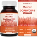 Organic Cordyceps Mushroom Extract - 70% Beta Glucans - Højeste aktive næringsstofniveauer, Max Potency Cordyceps Kapsler, US Grown + Ultrasonic Extraction - Performance, Immunity & Energy - 60 Kapsler