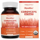 Organic Cordyceps Mushroom Extract - 70% Beta Glucans - Højeste aktive næringsstofniveauer, Max Potency Cordyceps Kapsler, US Grown + Ultrasonic Extraction - Performance, Immunity & Energy - 60 Kapsler