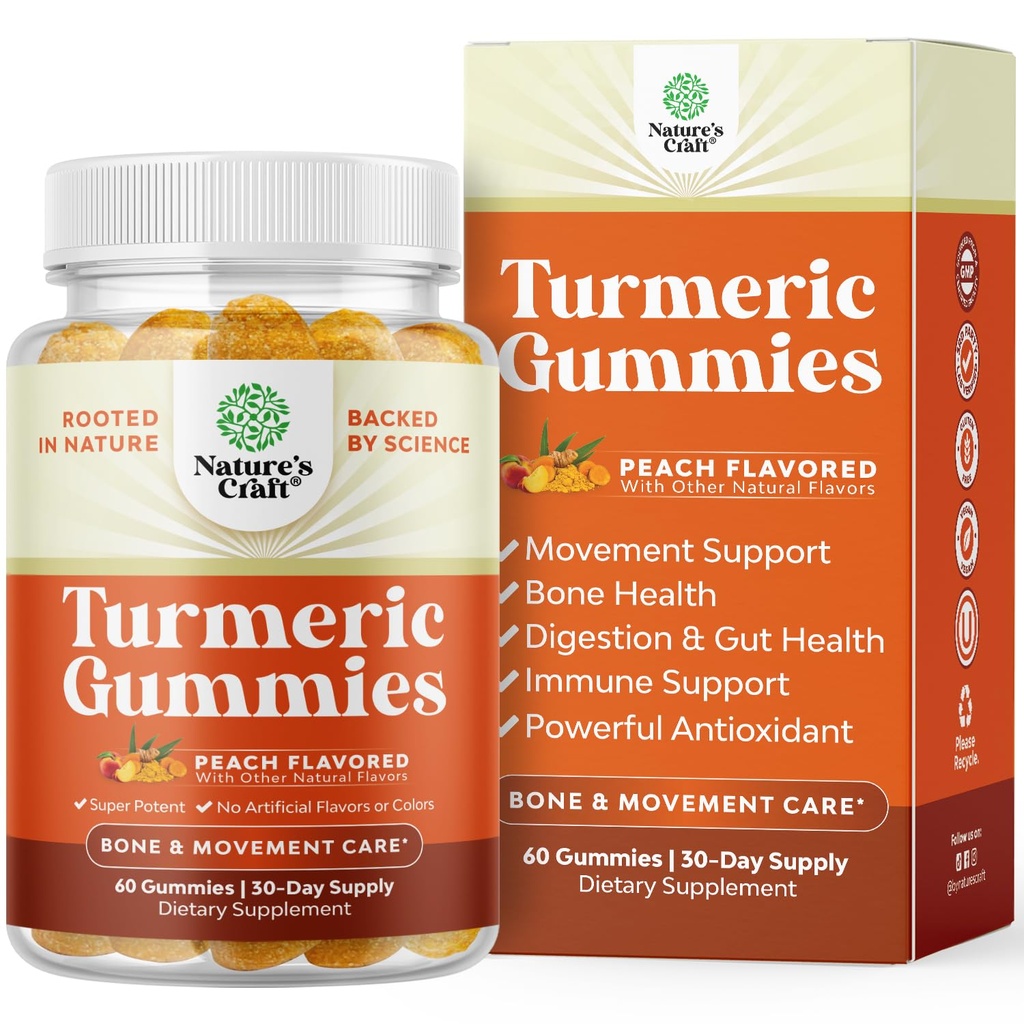 Gurkemeje Curcumin immunsupport Gummies - Immunbooster Gurkemeje til fælles støtte og avanceret hudpleje - med sort peber fælles supplement Gummy vitaminer med curcumin pulver