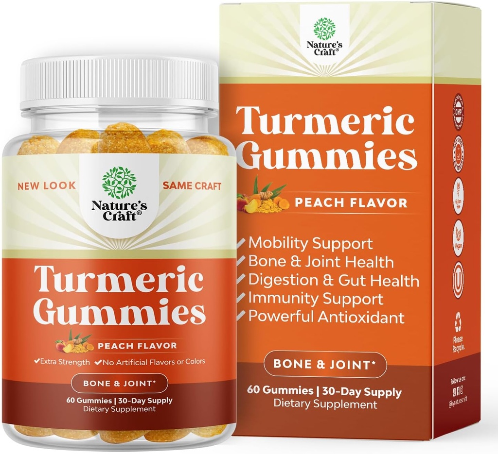 Gurkemeje Curcumin immunsupport Gummies - Immunbooster Gurkemeje til fælles støtte og avanceret hudpleje - med sort peber fælles supplement Gummy vitaminer med curcumin pulver