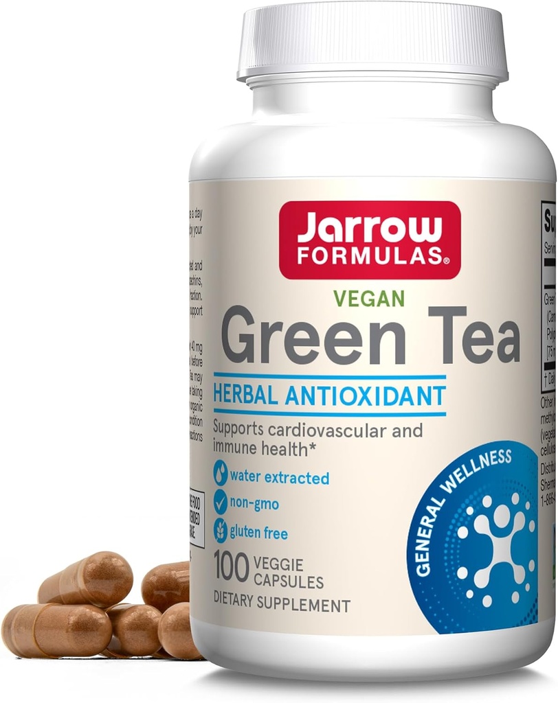 Jarrow Formulas Green Tea Herbal Antioxidant 500 mg, Kosttilskud, Kardiovaskulær og immun sundhed, 100 kapsler, 100 dages forsyning