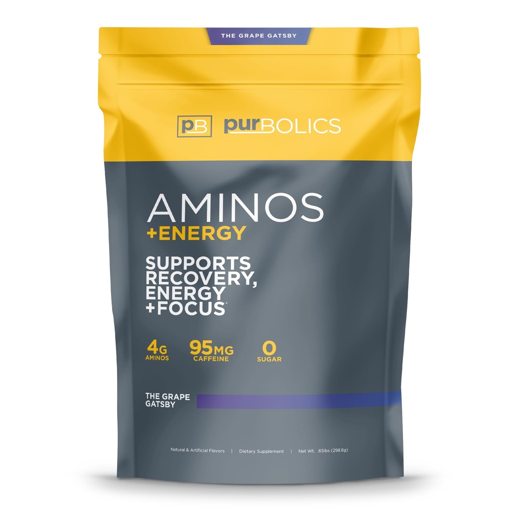 Purbolics Aminos + Energy Measures 124; Understøtter Inddrivelse, Energi & Focus Measures 124; 95mg koffein, 0 Sukker & 60 Servering (The Grape Gatsby)