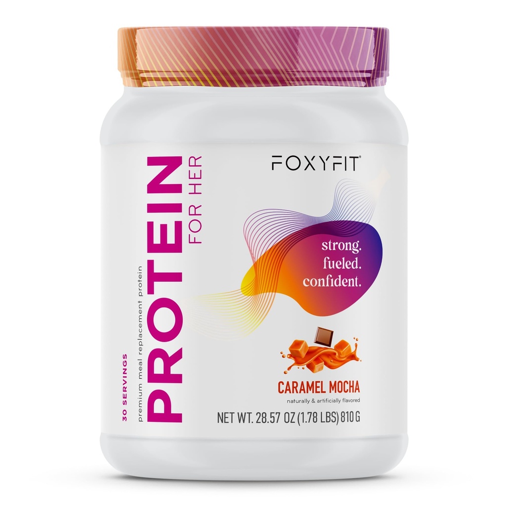 FoxyFit Protein til hende, Caramel Mocha Whey Protein Powder med CLA og Biotin for en sund Glow (1,85 lbs)