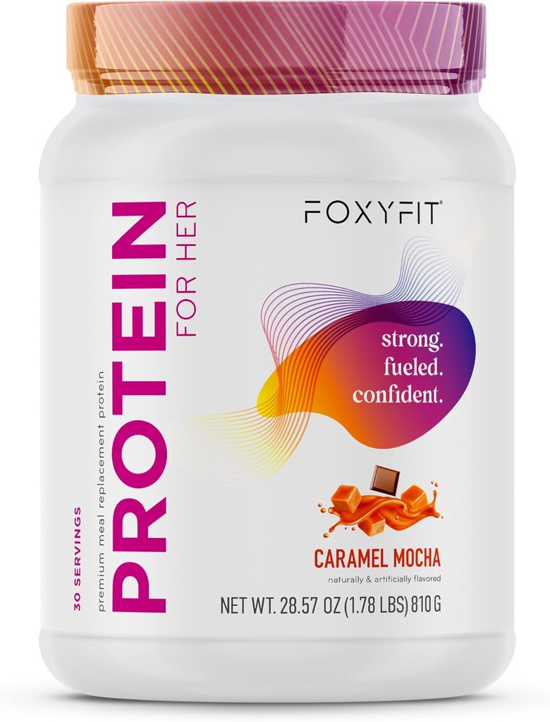 FoxyFit Protein til hende, Caramel Mocha Whey Protein Powder med CLA og Biotin for en sund Glow (1,85 lbs)