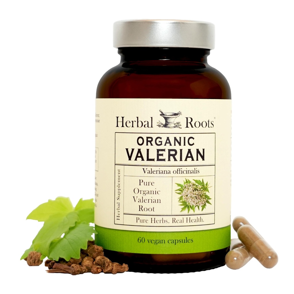 Urteudtræk Pure Organic Valerian Root Capsules - 900 mg - Non- Habit Danning uden melatonin, Non- GMO - 60 Grev Vegan Capsules, Urteudtræk