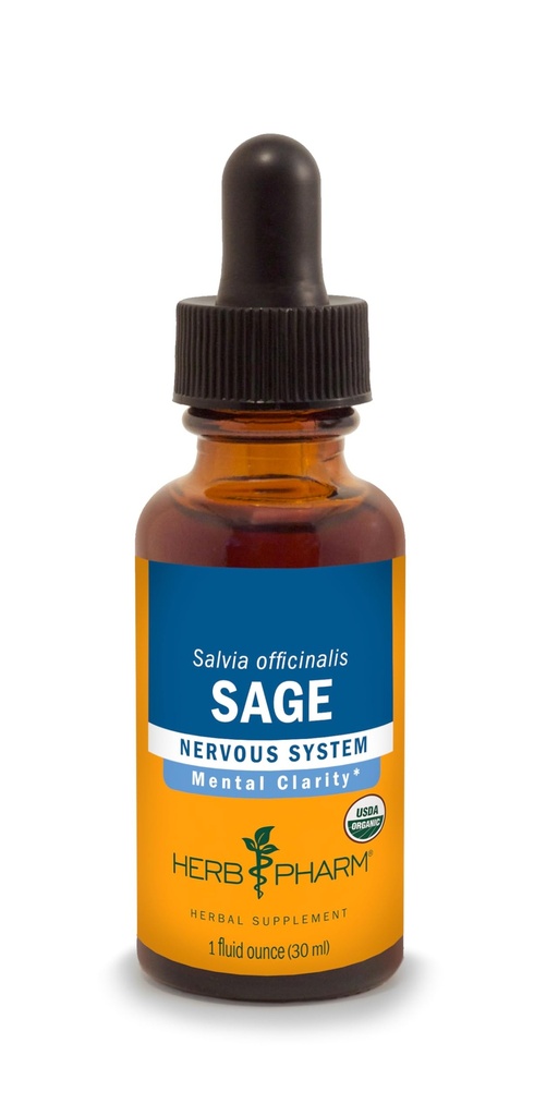 Herb Pharm Certified Organic Sage Liquid Extract til Mental Clarity Support - 1 Ounce