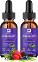 Hyldebær Syrup Mex124; Organic Quercetin Black Elderberry Liquid Drops for Kids & Voksne Mex124; Sambucus Elderberry Extract med vitamin C, D3, Zink Mex124; Vegan, Gluten Free, 2 Pack