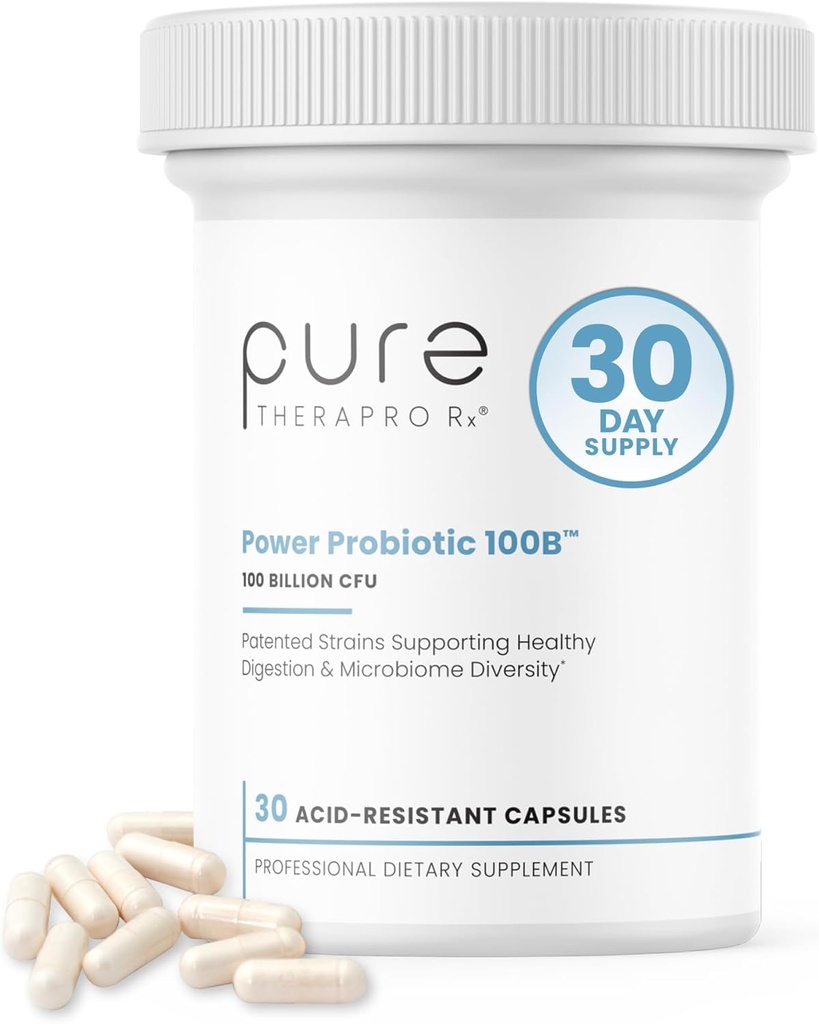 Pure Therapro Rx Power Probiotic 100B ttesmå 124; 30 Acid resistent kapsler - 1 måned Tilgang 124; 4 Bevis Stammer 100 Billioner CFU = 124; Flora Balance & Forgasningsbehov 124; NO køling kræves 124; Non-GMO-piller 124; Zero Fillers