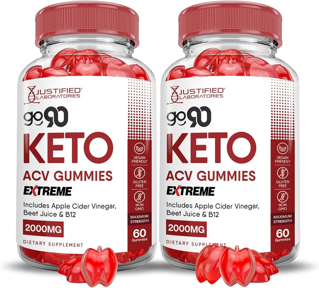 Justified Laboratories (2 Pack Go 90 Keto ACV Gummies Extreme 2000MG Go90 Keto Gummies Apple Cider Vinciate Formuleret med Pomegranate Beet Juice Powder B12 Vegan Non GMO 120 Gummys
