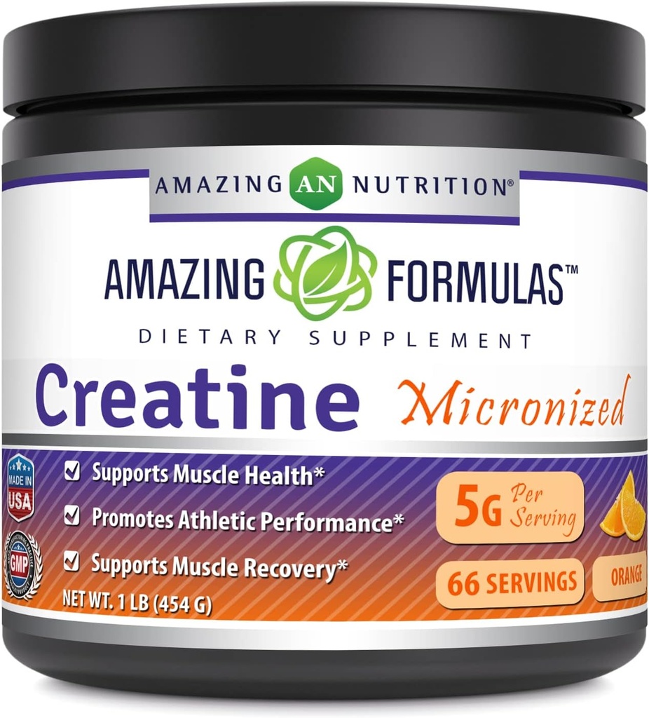 Amazing Formulas Mikronised Creatin Monohydrat Powder Supplement- 124; 5000 mg Per Serving - 124; Ideal Pre & Post Workout Supplement- 124; Made in USA (1 LB, Orange)