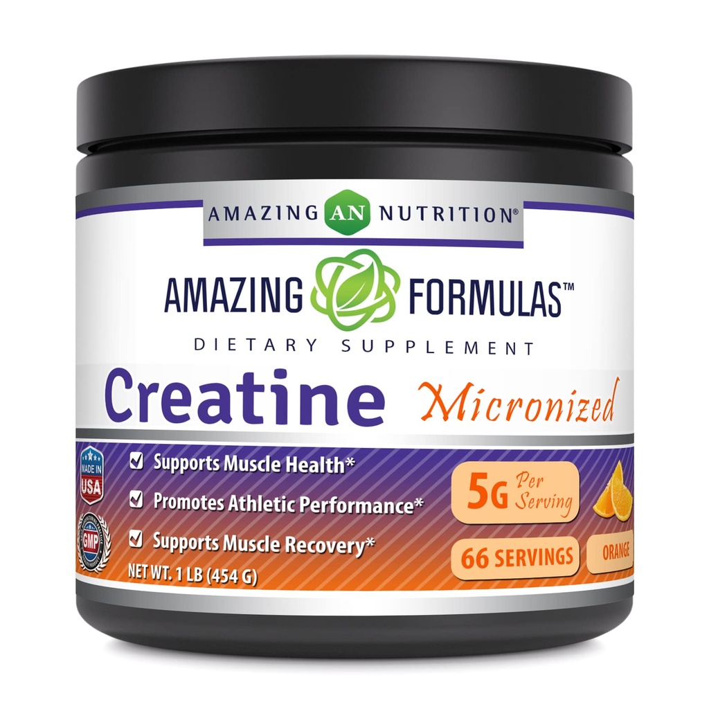 Amazing Formulas Mikronised Creatin Monohydrat Powder Supplement- 124; 5000 mg Per Serving - 124; Ideal Pre & Post Workout Supplement- 124; Made in USA (1 LB, Orange)