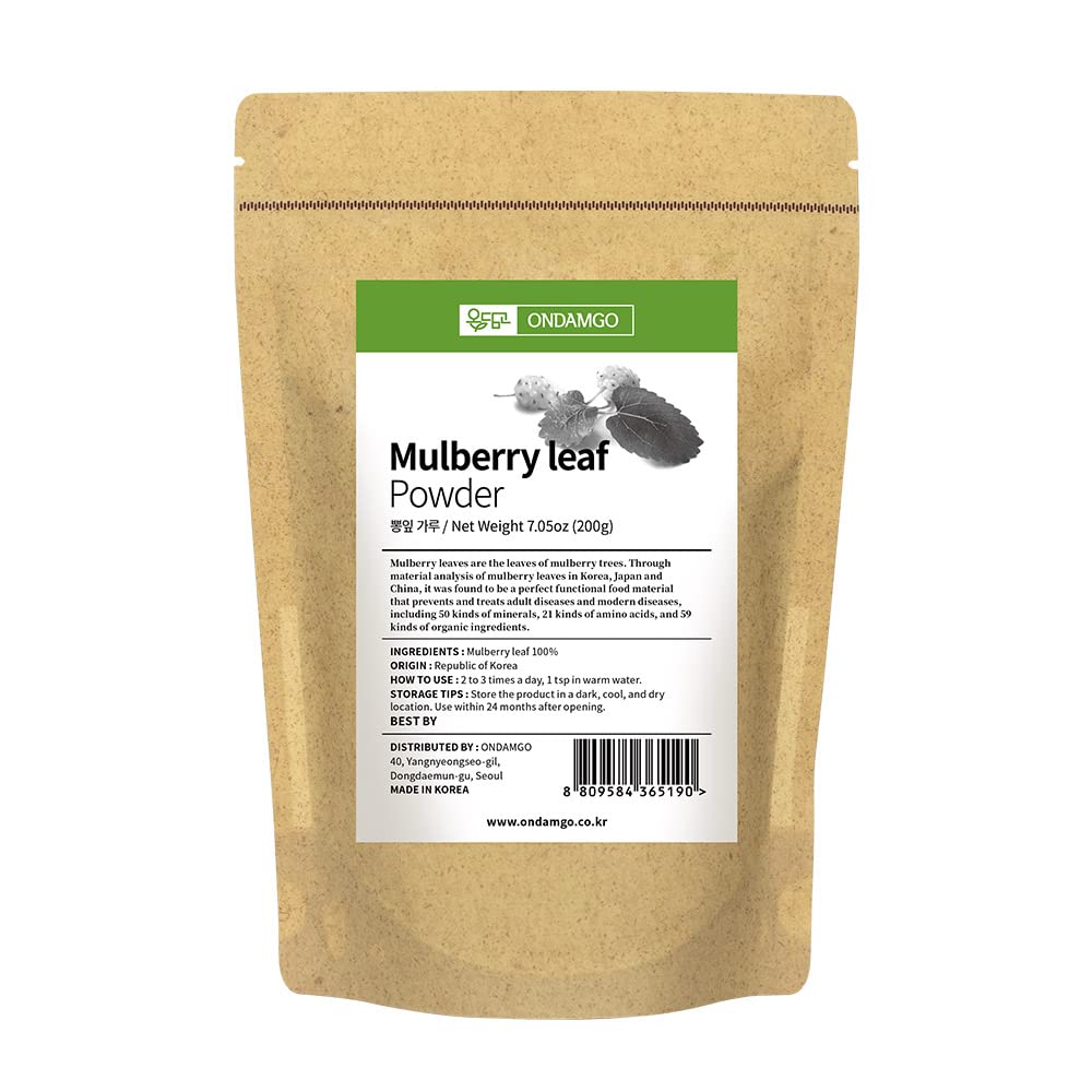 Koreansk Mulberry Leaf Powder 200g Herb Super Food Supplement 7.05 Fl Oz Natural Fibers for Smoothie, Drinks, Vegansk Friendly (Mulberry Leaf Powder)