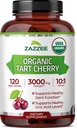 Zazzee USDA Organic Tart Cherry 10: 1 Extract, 3000 mg Strength, 120 Vegankapsler, 4 Måned Supply, Standardiseret, Koncentreret 10X Extract, 100% Vegetar, Certificeret Organisk, All- Natural og Non- GMO