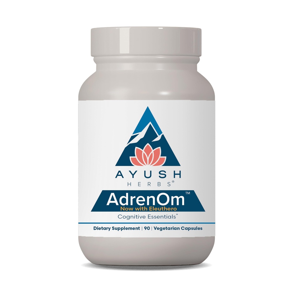 Ayush Herbs Adrenom - Ayurvedic Adrenal og Stress- Support for kvinder og mænd, Ashwagandha & Eleuthero til støtte Adrenal Balance, kognitiv funktion & rolig - 90 Vegetariske kapsler (1 Greve)