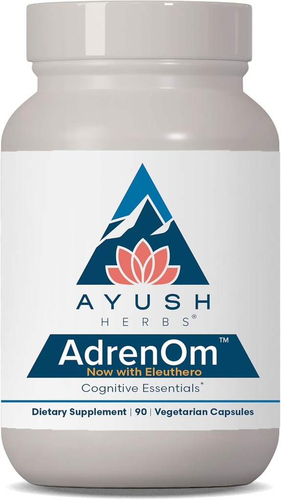 Ayush Herbs Adrenom - Ayurvedic Adrenal og Stress- Support for kvinder og mænd, Ashwagandha & Eleuthero til støtte Adrenal Balance, kognitiv funktion & rolig - 90 Vegetariske kapsler (1 Greve)