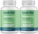BESTVITE B12-vitamin (methylcobalamin) 2000mcg (480 Vegetariske kapsler) (2 x 240) (methyl B12) - Ingen stearater - Vegan - Non GMO - Gluten Free