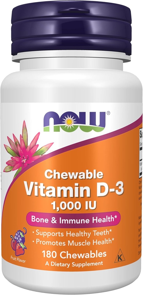 NOW Foods Supplements, Vitamin D-3 1,000 IU, Natural Fruit Flavor, Structural Support*, 180 Chewables