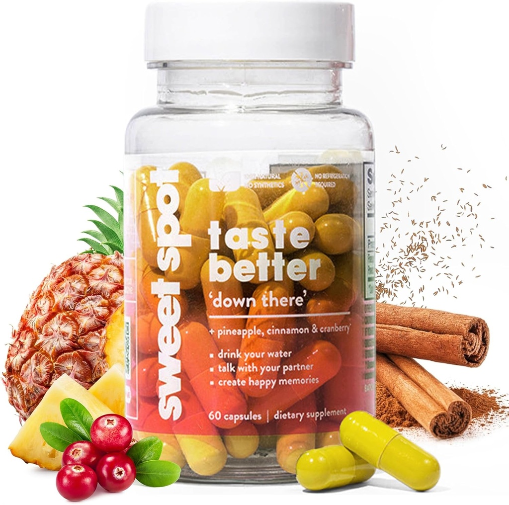 Sweet Spot - Ananas & Tranebær Vaginal Health Supplement, 60 Kapsler - Frisker Smag, fremmer Feminin Balance, kvinders pH Balance & Odor Control, med Natural Cinnamon Extract - Made in USA