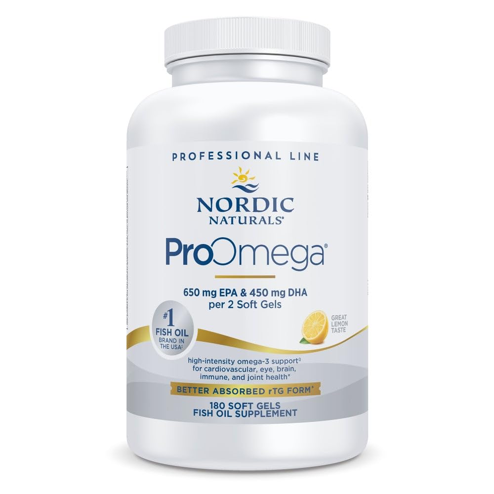 Nordic Naturals ProOmega, Lemon Flavor - 180 Soft Gels - 1280 mg Omega-3 - Højpotens Fish Oil med EPA & DHA - fremmer hjerne, øje, hjerte, og immunforsvar - non-GMO - 90 Servering