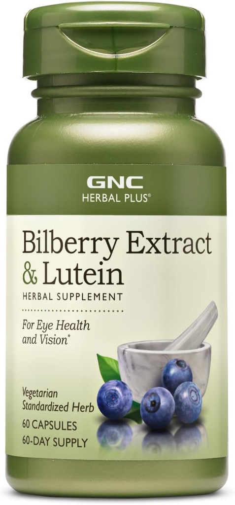 GNC Herbal Plus Bilberry Extract og Lutein Supplement, Vegetarisk, Understøtter Eye og Vision Sundhed, 60 Servering
