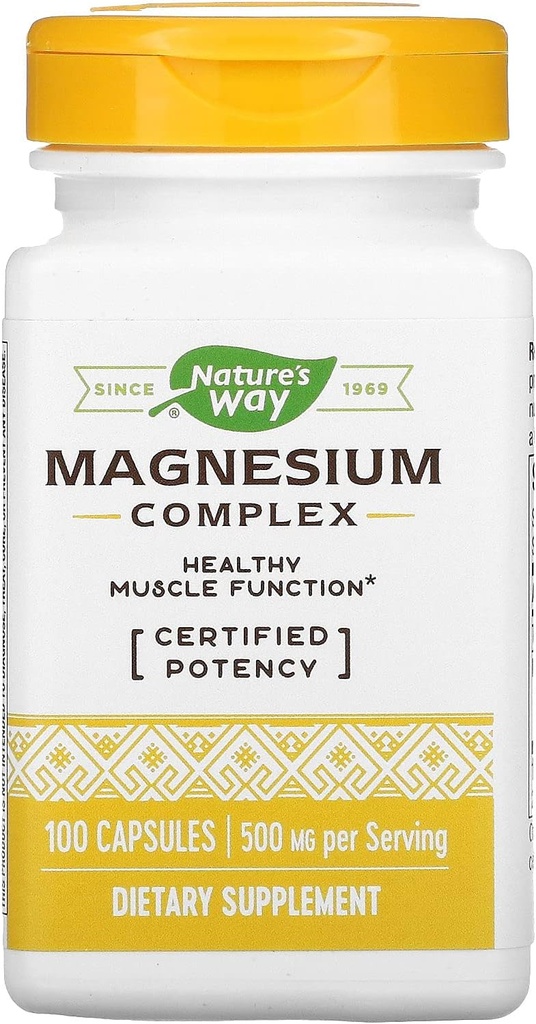 Nature 's Way Premium Magnesium Complex Supplement, 500 mg per servering, 100 kapsler