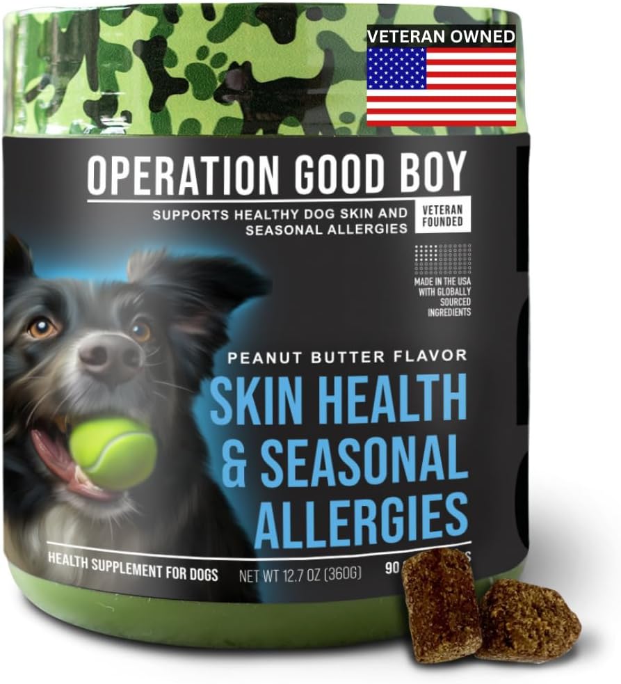 O.G.B. Operation God dreng - SRE: Hud / Coat / Allergy Supplement for Kæledyr - 90 Grev Soft Chews - 12,7 oz - Lavede naturlige ingredienser - Veteran Ejes