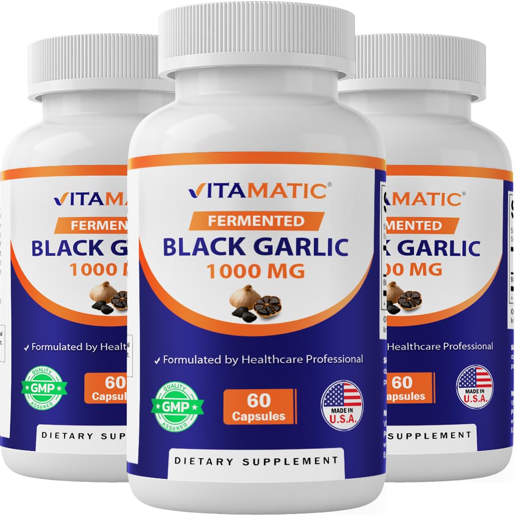 Vitamatisk 3 Pack Fermenteret sort hvidløg ekstrakt 1000 mg 60 Kapsler - Non-GMO, Gluten Free - (Total 180 Kapsler)