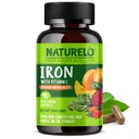 NATURELO Vegansk jerntilskud med C-vitamin og økologiske hele fødevarer - Tunge jernpiller til kvinder og mænd med jernmangel, herunder graviditet, anæmi og Vegansk kost - 90 Mini kapsler