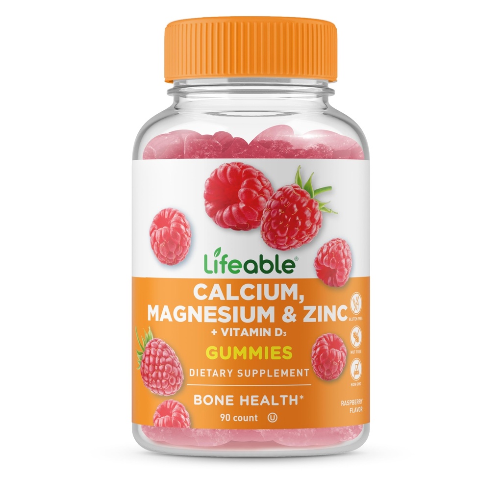 Lifeable Calcium Magnesium Zinc with Vitamin D3 Gummies | Great Tasting Calcium Magnesium Zinc D3 Supplement | for Tooth and Bone Health | Calcium Gummies for Adults | 90 Gummies
