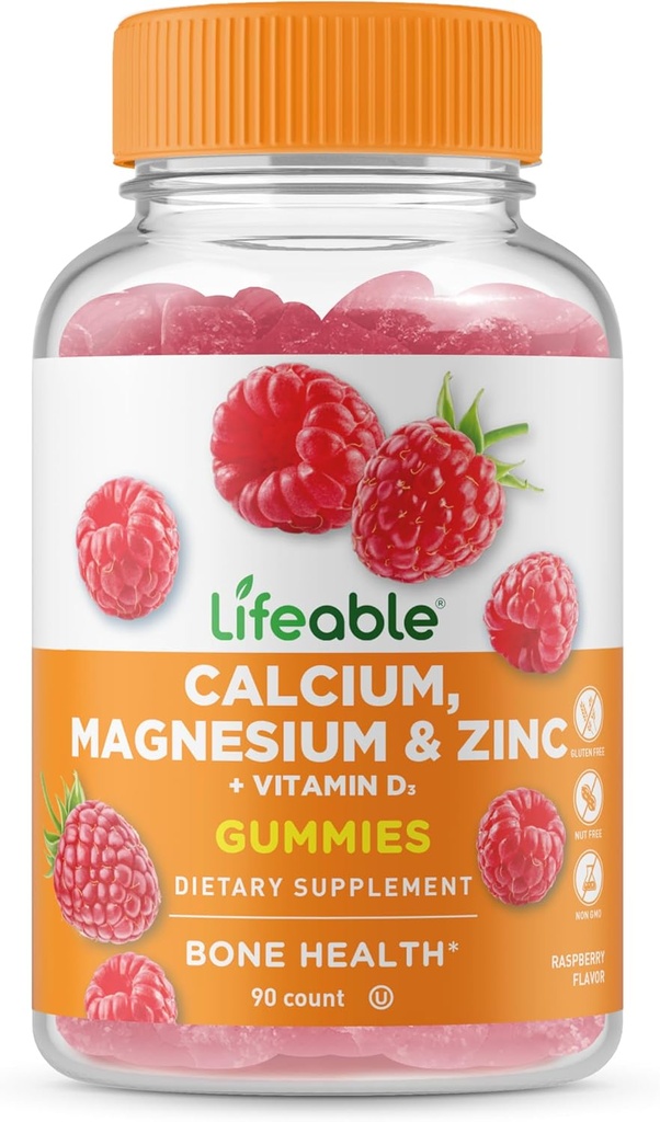 Lifeable Calcium Magnesium Zink med vitamin D3 Gummier • 124; Great Tasting Calcium Magnesium Zink • D3 Supplement • 124; for tand- og bensundhed • 124; Calcium Gummier til voksne • 124; 90 Gummier