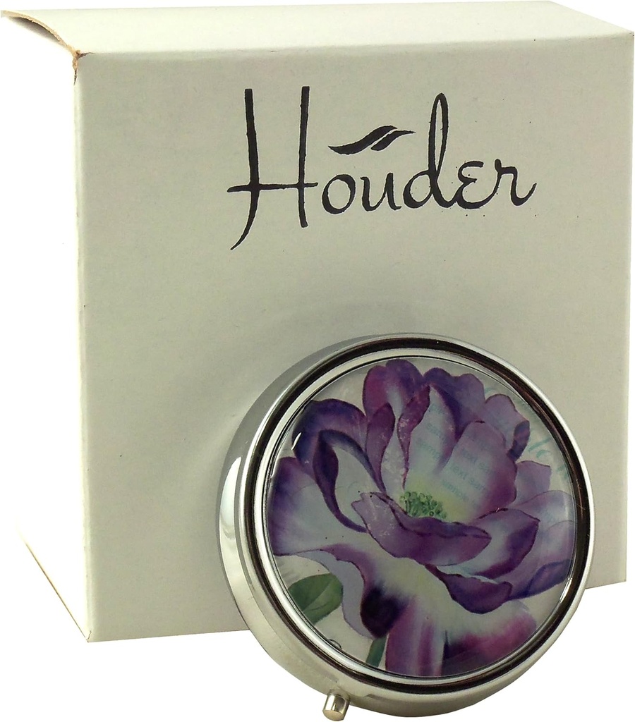Designer Pill Box by Houder - Dekorative Pill Case med gaveæske - Medbring din medicin i stil (lilla blomst)