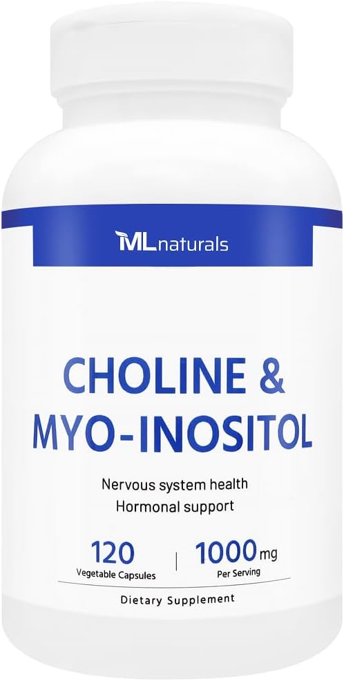 ML Naturals Cholin & Myo- Inositol 120 Vegetabilske kapsler, NSF- Certificeret & cGMP- Compliant
