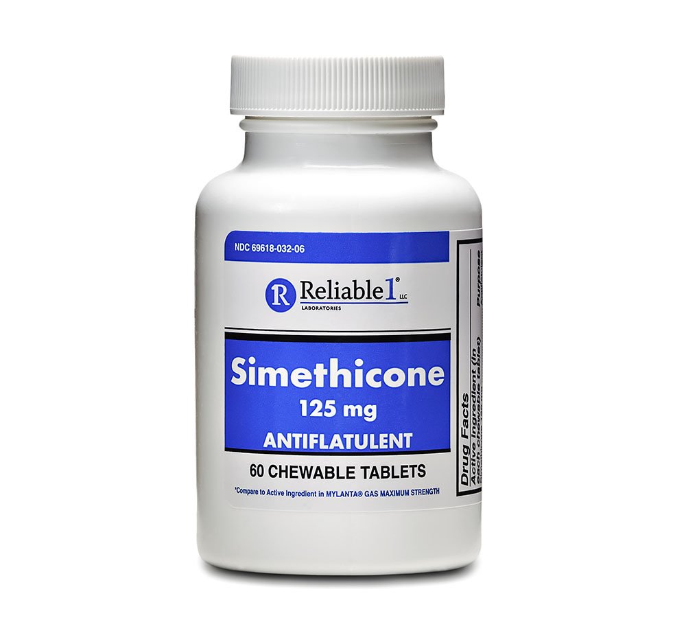 Reliable- 1 Laboratories Simeticone 125mg Gas Relief Tablets Extra Strength Bloating Relief Gas Pills