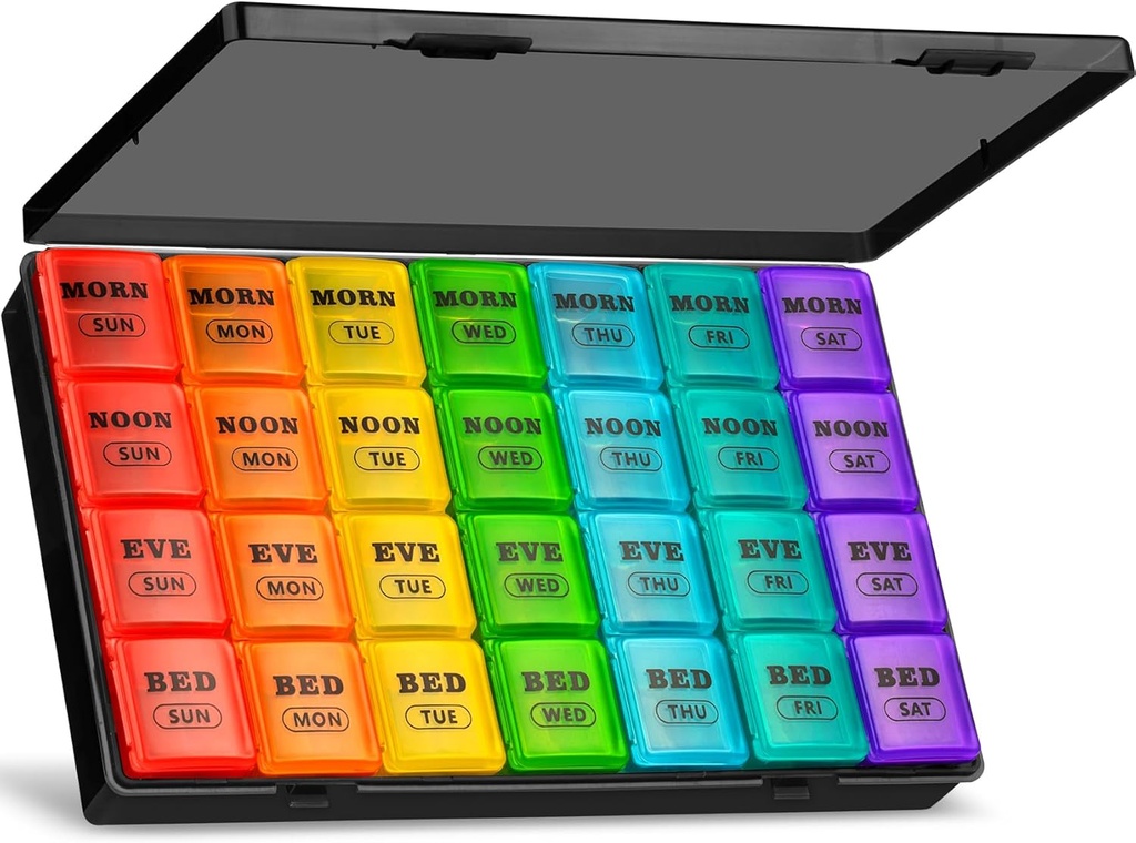 XL Stor Ugentlig Pill Organizer 4 gange om dagen, 7-dag Pill bokse og Organizer AM PM, store afdelinger Pill sag, Månedlig Medicin Organizer 28 dages dispenser for fiskeolier