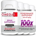 Hjerne tillæg med anti-aging, hukommelse piller, Omega 5 Pomegranat supplement, 4 flasker 60ct hver