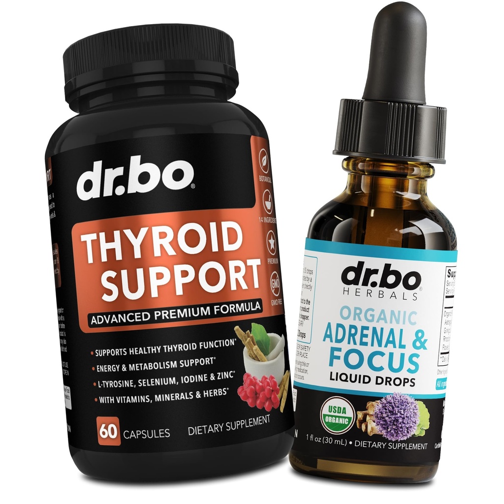 Thyroidea Support & Adrenal Focus Drops - Thyroidea Supplement Complex med L- Tyrosine Selenium Jod & Organic Adrenal Support Kosttilskud Focus Liquid Drops - Natural Brain and Memory Træthed Opmærksomhed