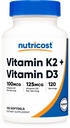 Nutricost Vitamin D3 + K2 (5000 IE D3 / 100mcg MK7), 120 Softgels - Gluten- Free & Non- GMO